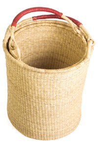 Ghanaian Woven Grass Hamper with Leather Handle (Choose Small, Large, or Set)