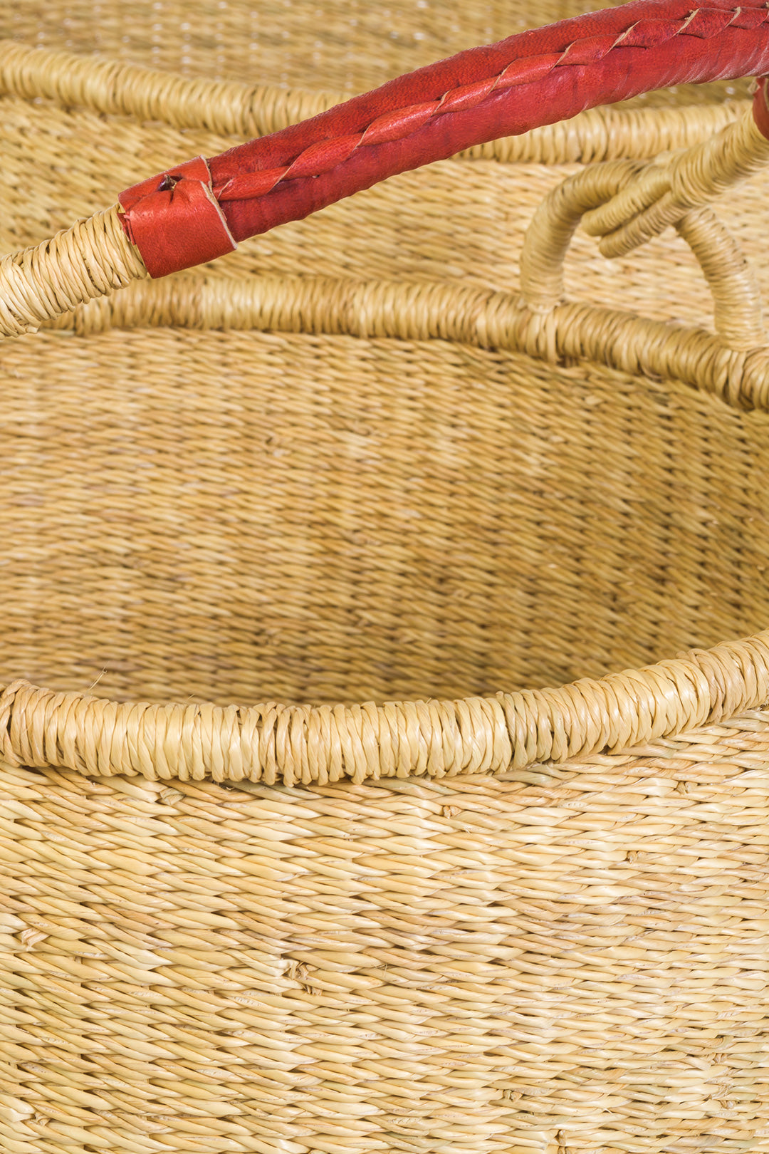 Ghanaian Woven Grass Hamper with Leather Handle (Choose Small, Large, or Set)