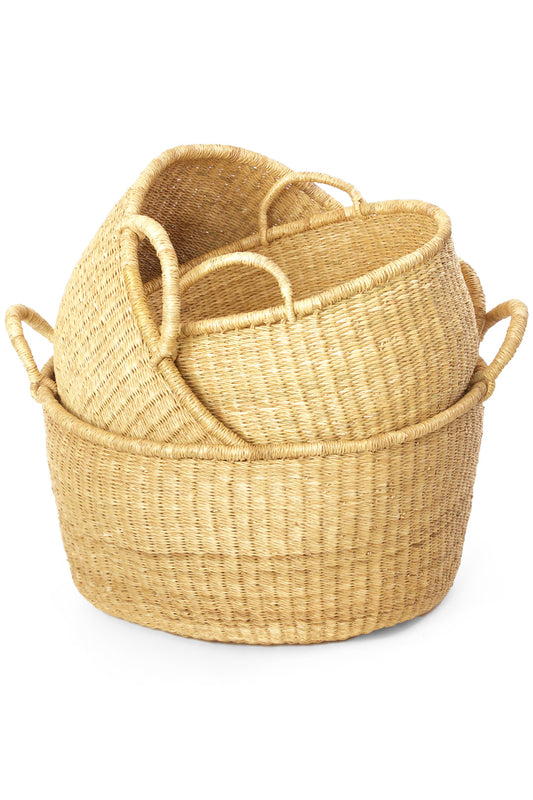 Set of 3 Large Woven Ghanaian Grass Floor Baskets