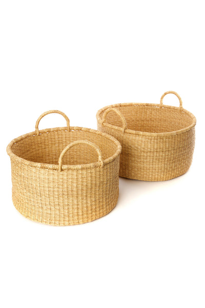 Set of Two Large Woven Grass Floor Baskets - Ghana – Swahili Modern