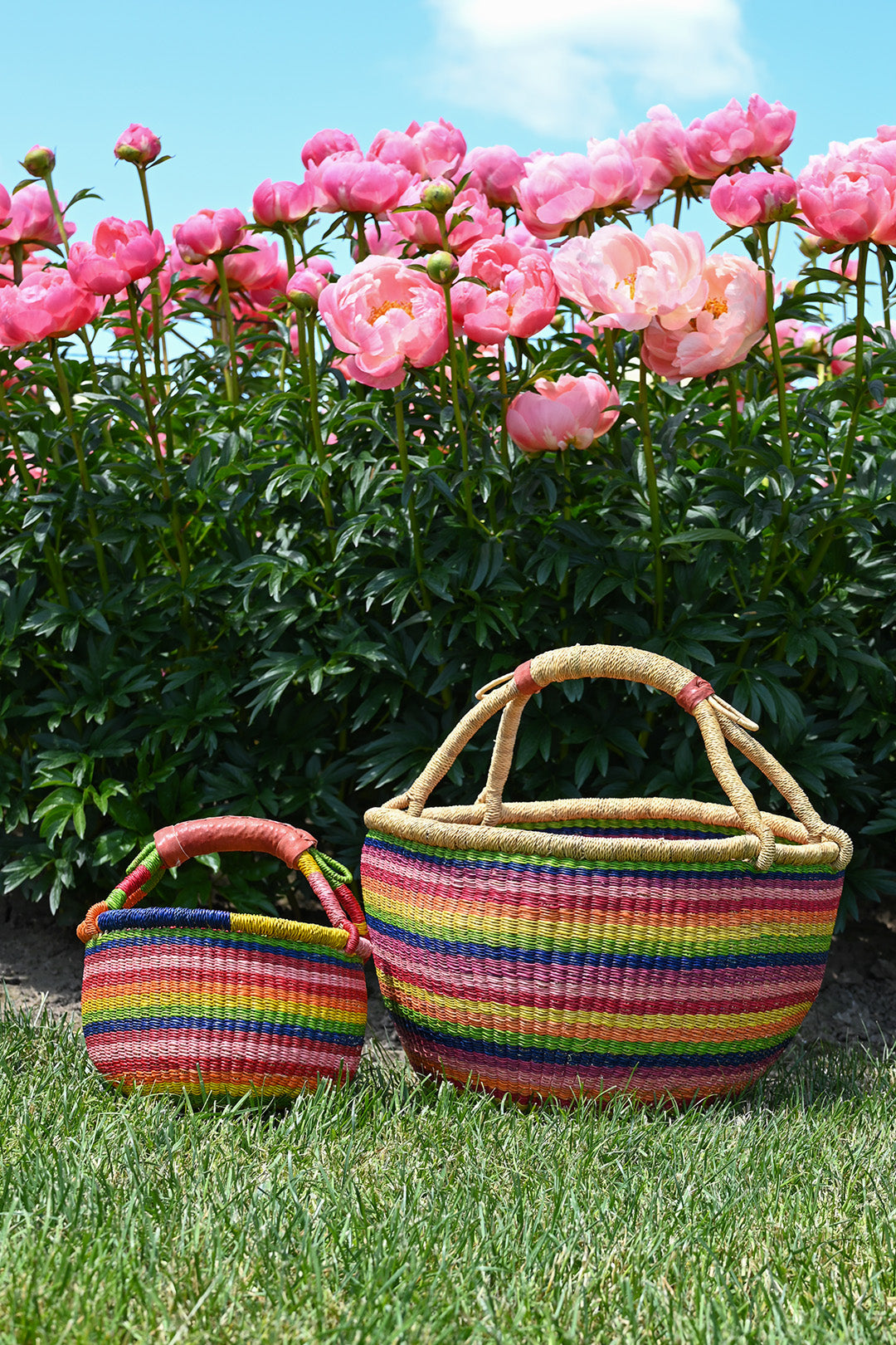 Rainbow Chaser Bolga Basket with Leather Accents