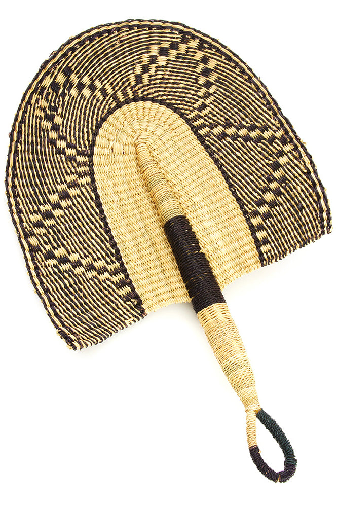 Ink Blossom Elephant Grass Ghanaian Hand Fan