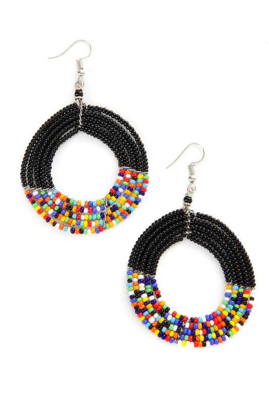 Black and Rainbow Maasai Celebration Circle Earrings