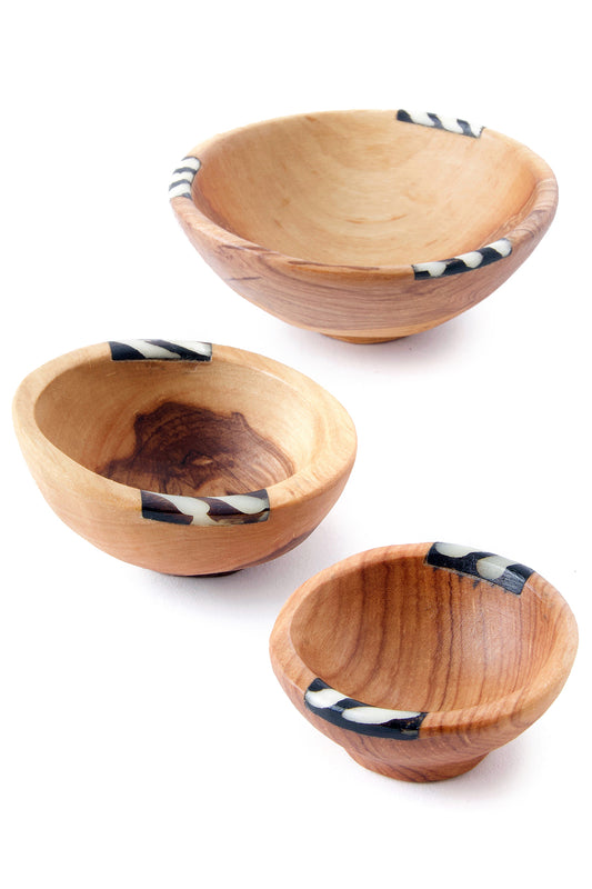 Set/3 Small Olive Wood & Bone Condiment Bowls