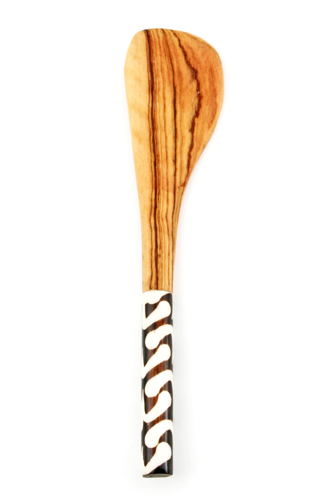 Hand Carved Wild Olive Wood Butter Spreader with Batik Bone Handle