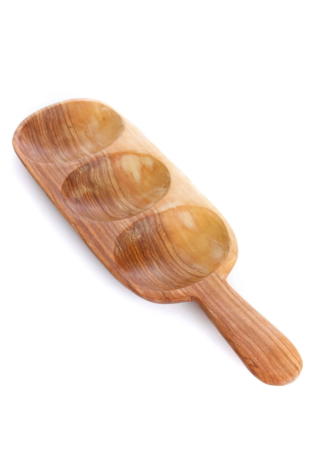 Triple Well Olive Wood Serving Tray