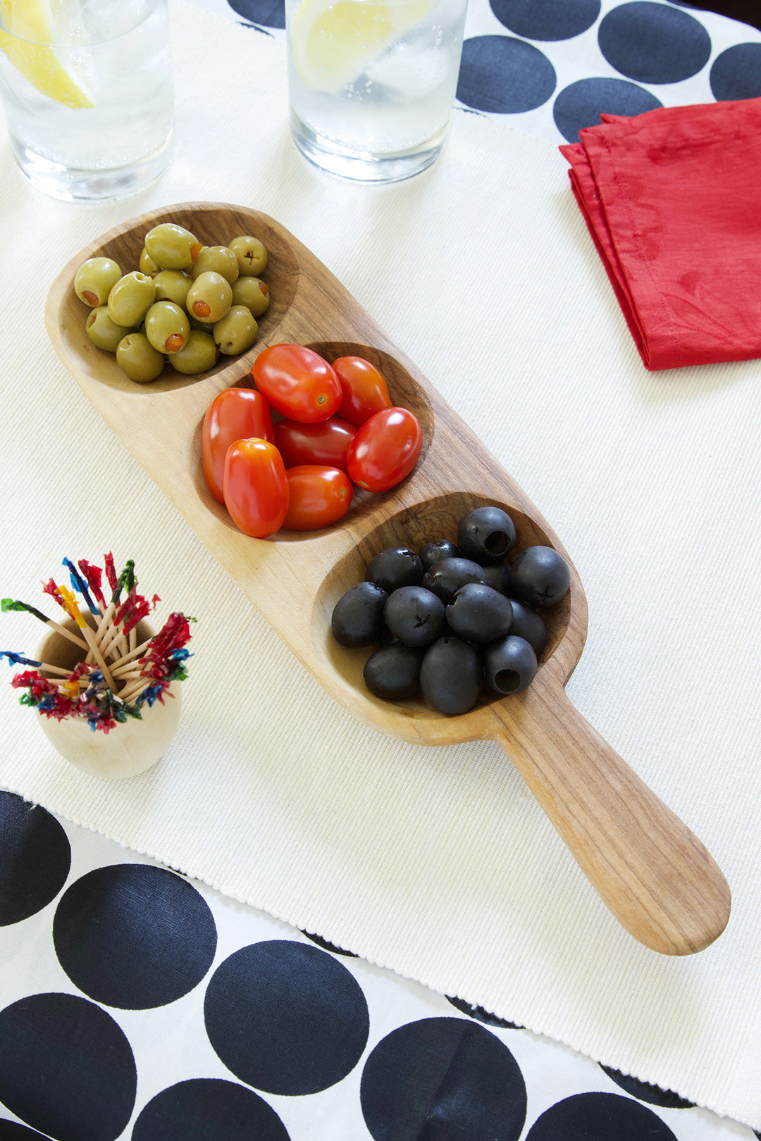 Triple Well Olive Wood Serving Tray