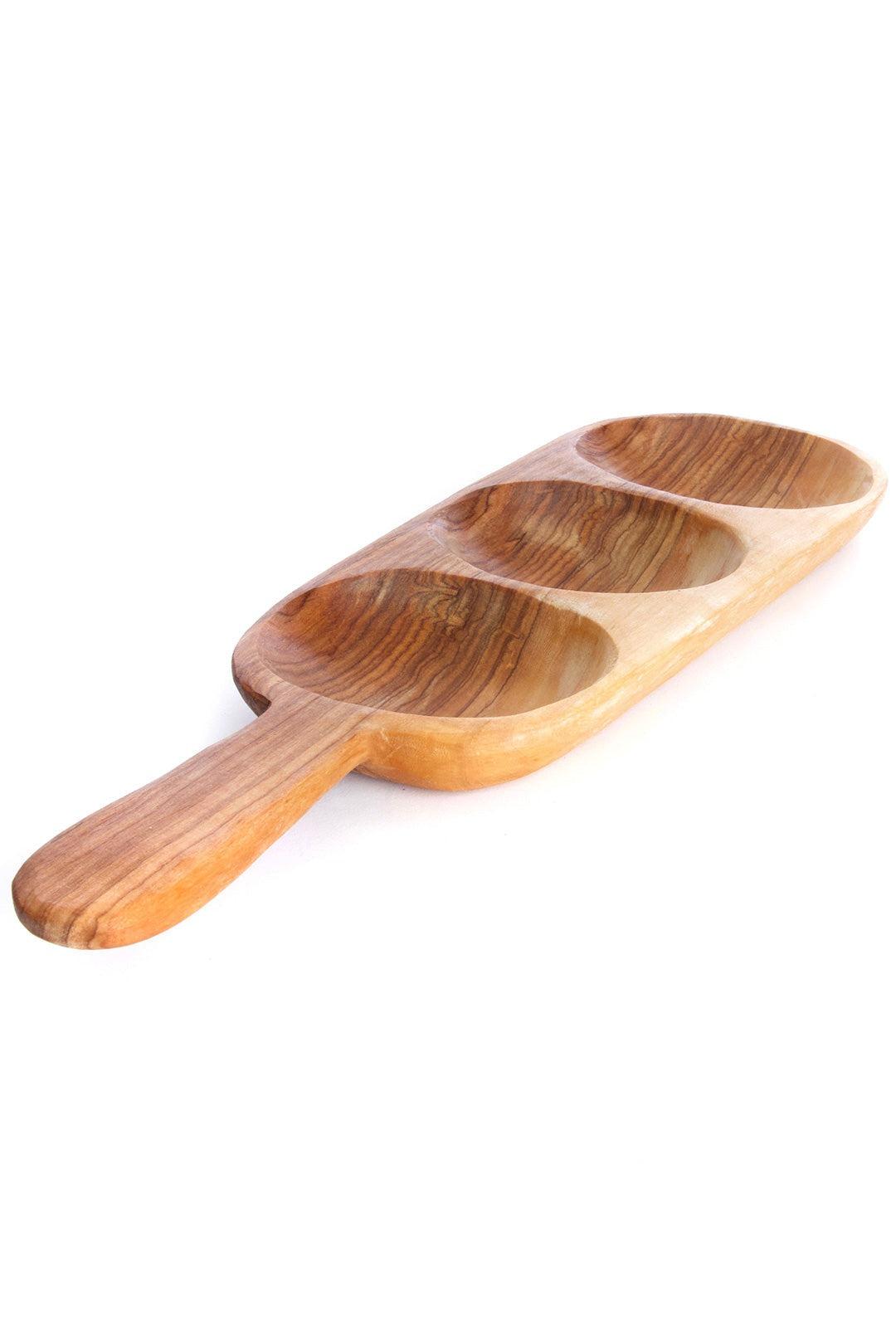 Triple Well Olive Wood Serving Tray