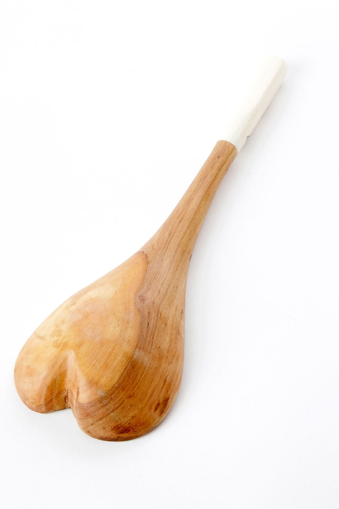 White Bone Handle Wild Olive Wood Heart Cooking Spoon