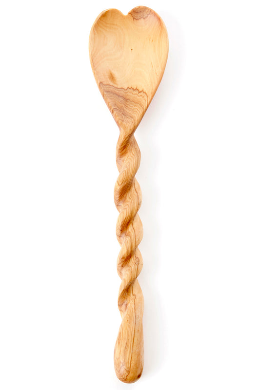 Wild Olive Wood Spiral Handle Heart Spoon