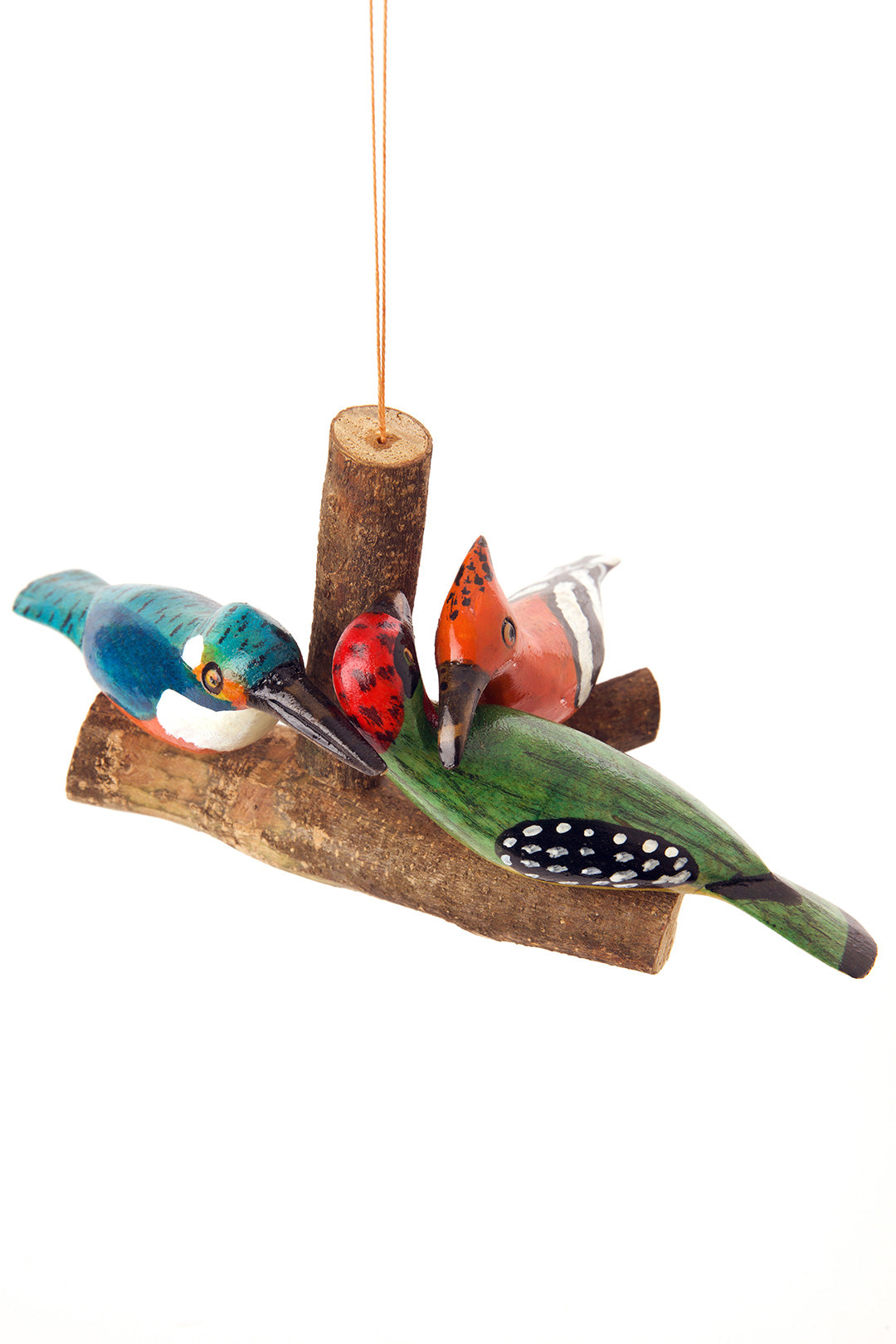 Hand Painted Perched Bird Trio Hanging Ornament