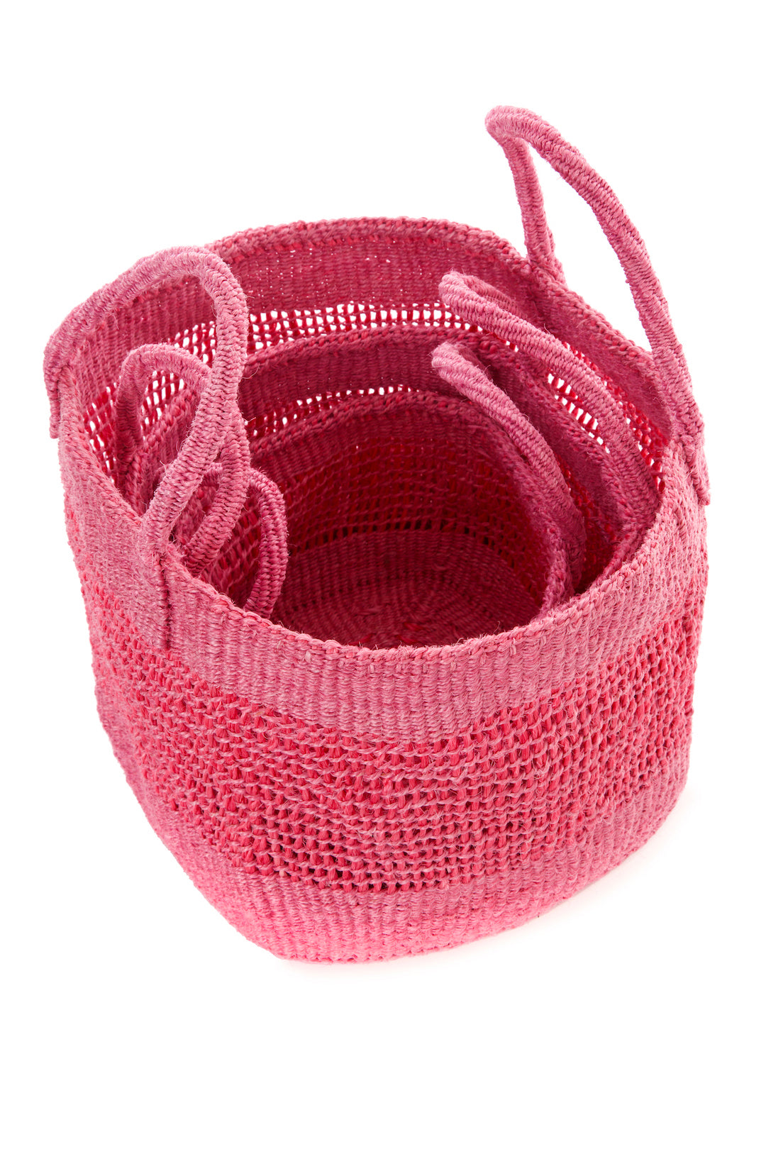 Set of 3 Open Weave Pink Sisal Nesting Baskets