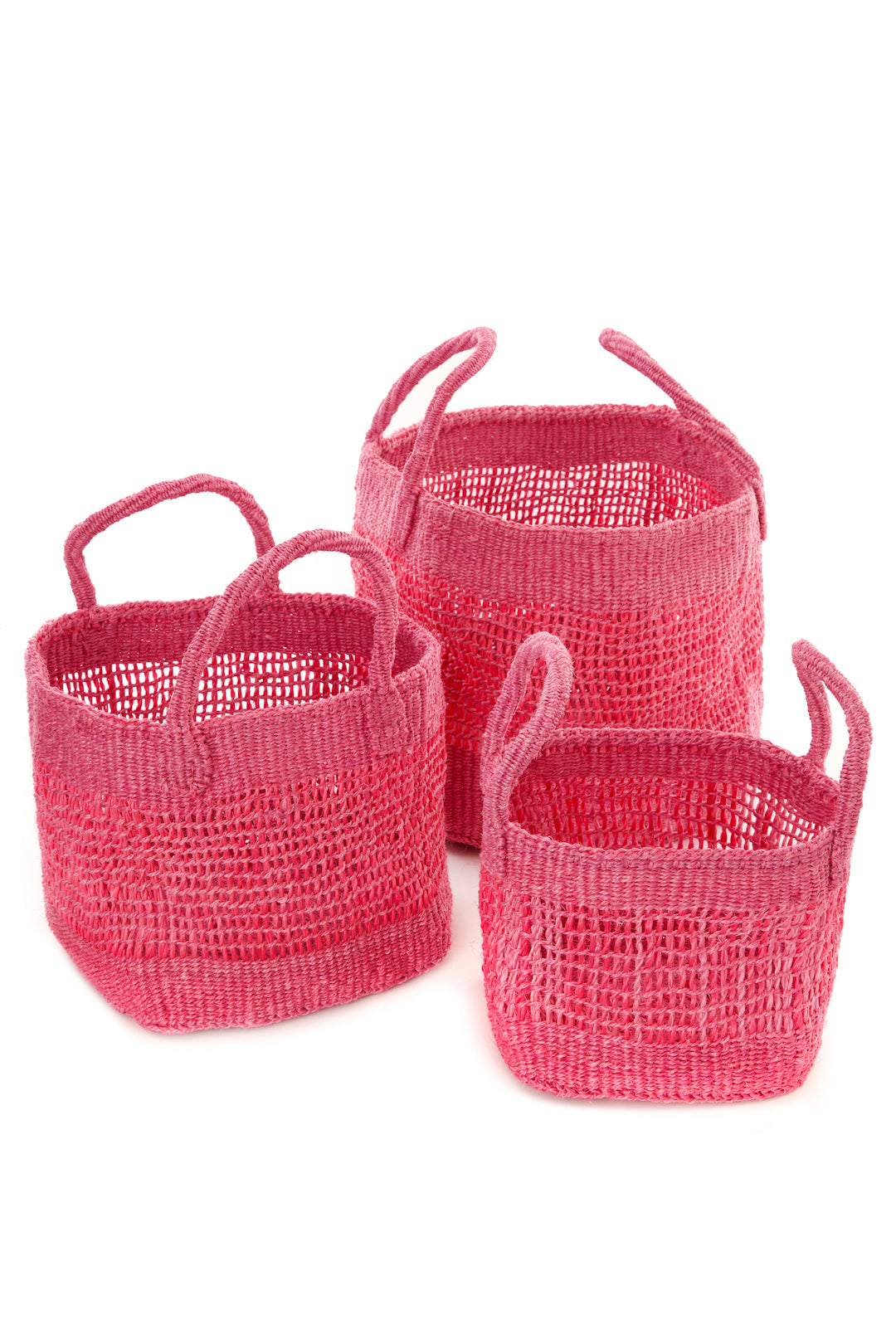 Set of 3 Open Weave Pink Sisal Nesting Baskets