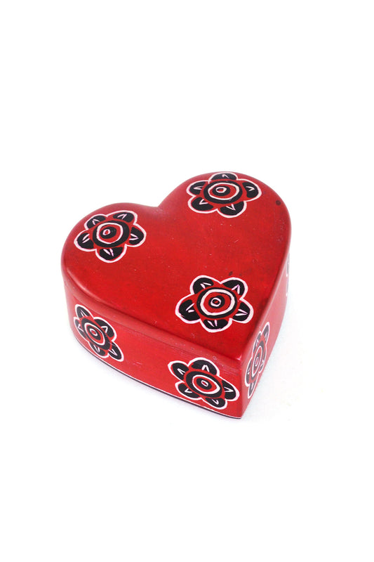 Blooming Soapstone Heart Box in Red