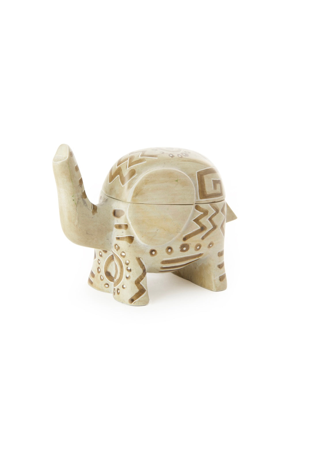 Geometric Soapstone Elephant Treasure Box