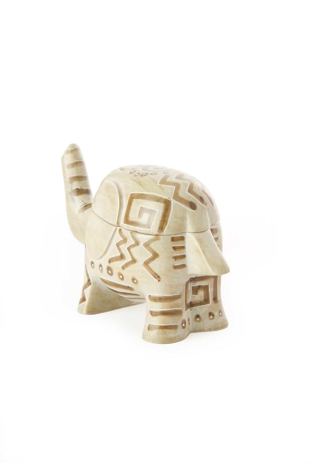 Geometric Soapstone Elephant Treasure Box