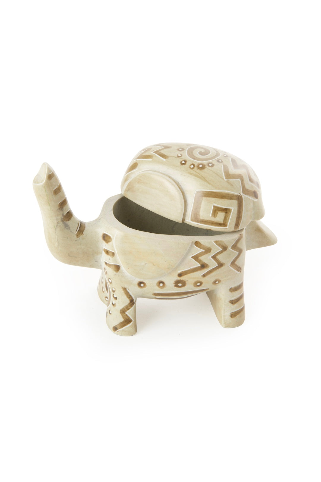 Geometric Soapstone Elephant Treasure Box