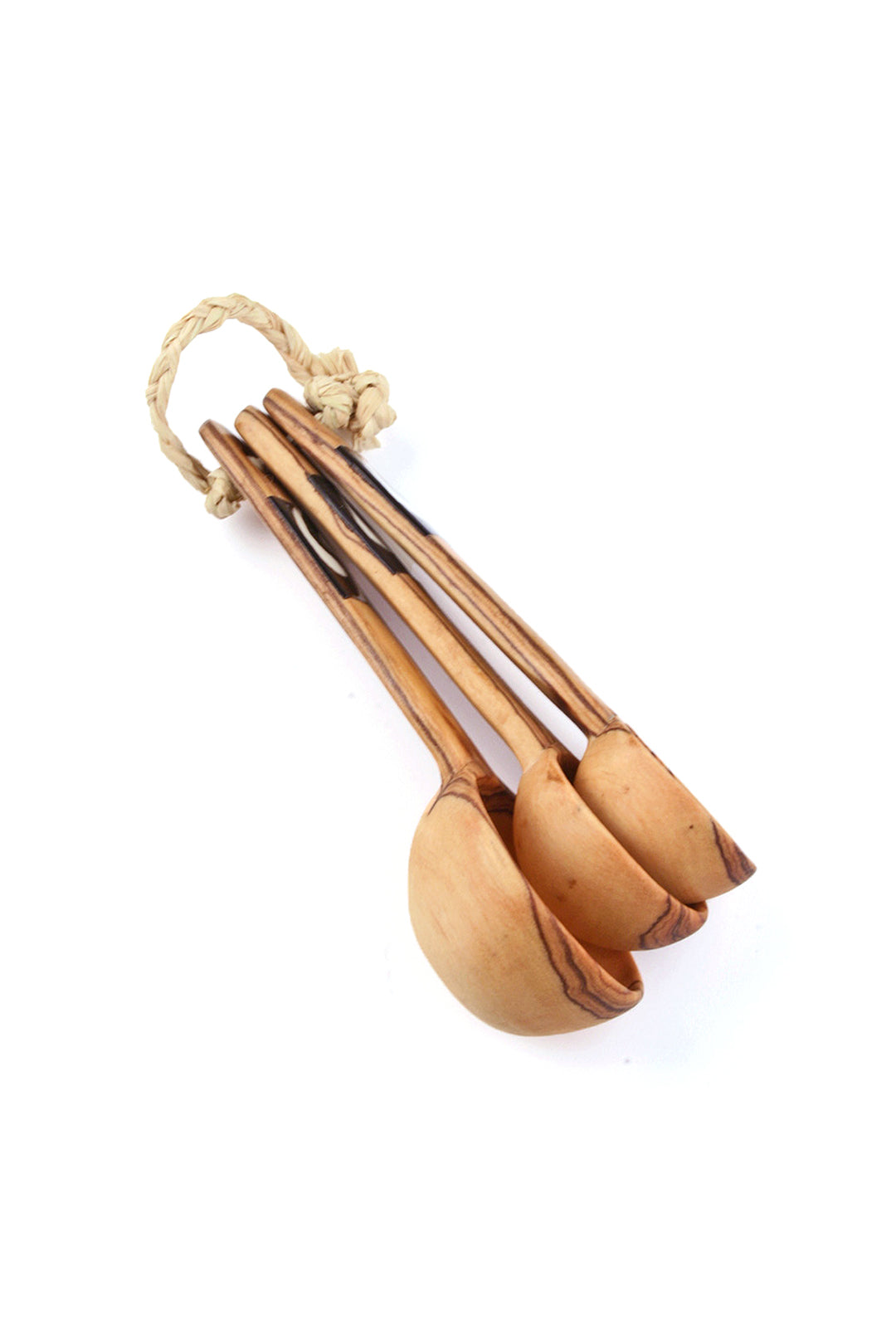 Set of Three Olive Wood Measuring Spoons with Bone Inlay