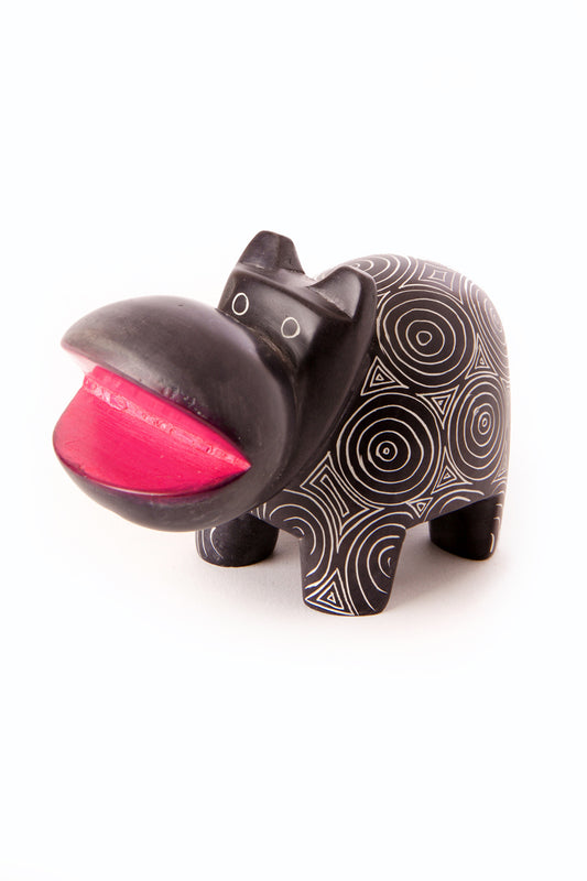 Dark Gray Happy Soapstone Hippo