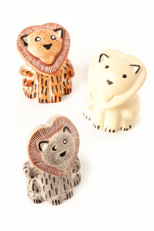 Set of 3 Small Soapstone Sweetheart Lions