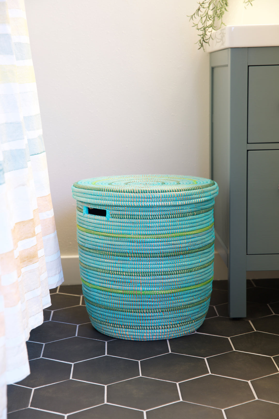 Seaside Stripes Flat Lid Hamper Basket