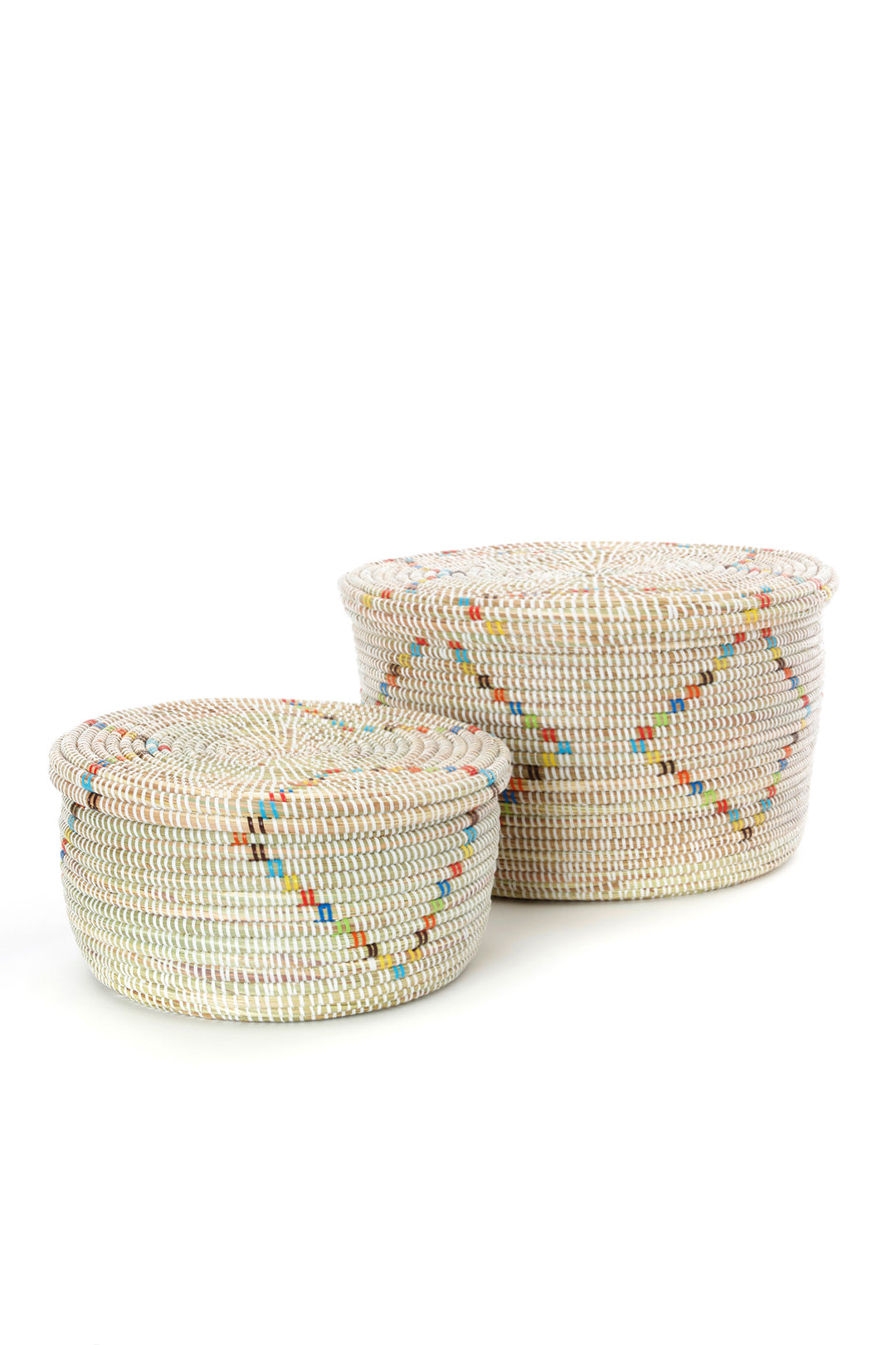 Set/2 White Beachcomber Baskets with Rainbow Prisms