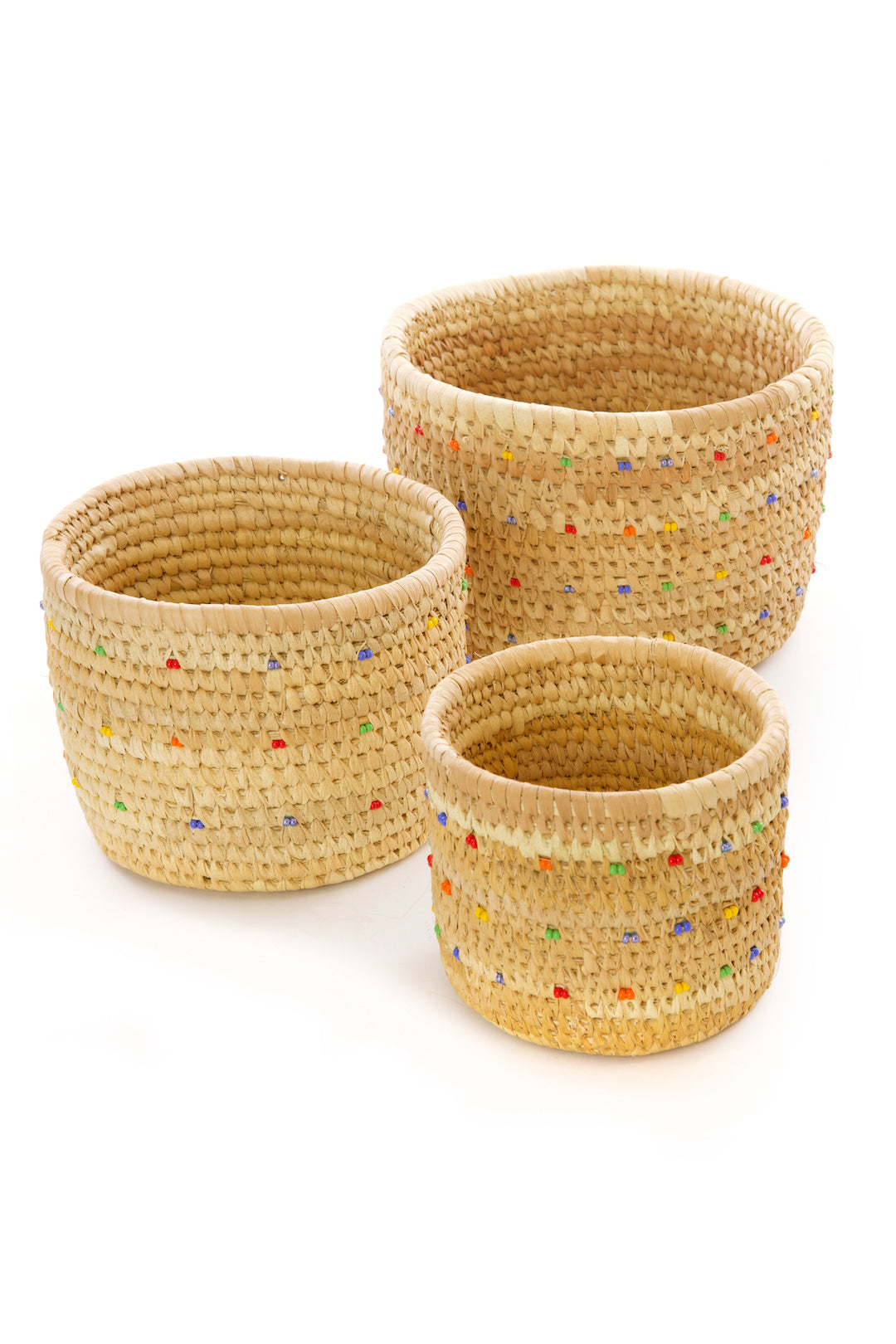 Nomadic Camel Milking Baskets with Rainbow Beaded Dots