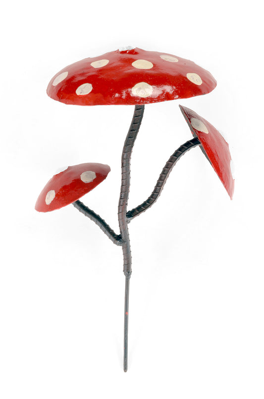 Red Cap Mushroom Recycled Metal Garden Stake