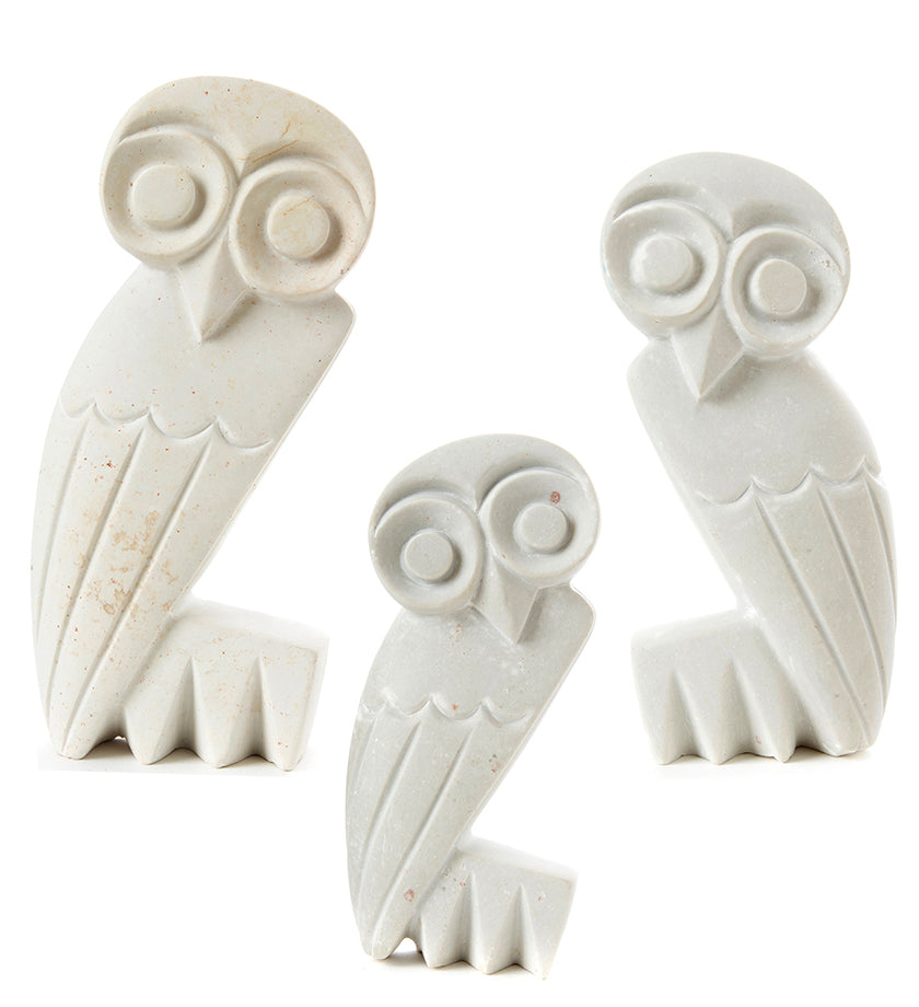 White Serpentine Stone Owl Sculptures from Zimbabwe