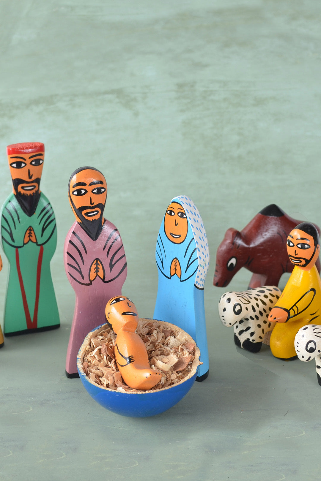 Painted Balsa Wood Nativity Scene