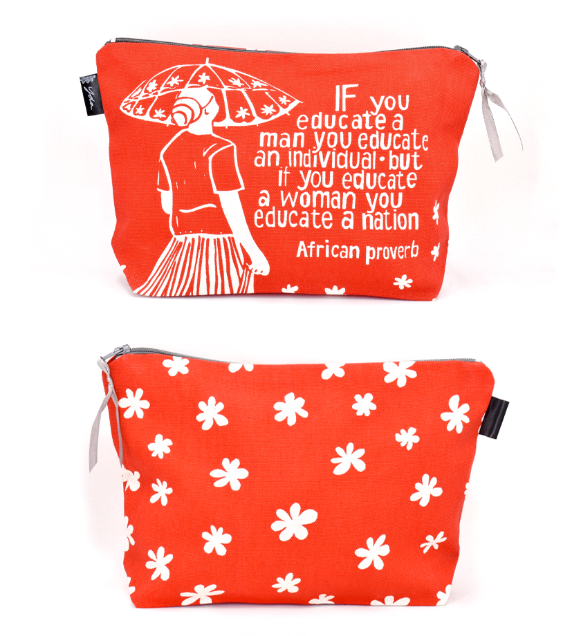 "Educate a Woman" African Proverb Pouch in Lime or Hibiscus