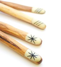 Slender Spoon & Fork Servers with Various Etched Bone Handle Tips