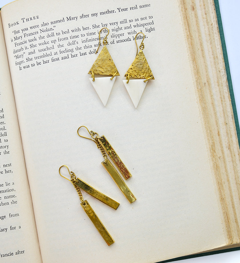 Kenyan Double Hammered Brass Bar Earrings