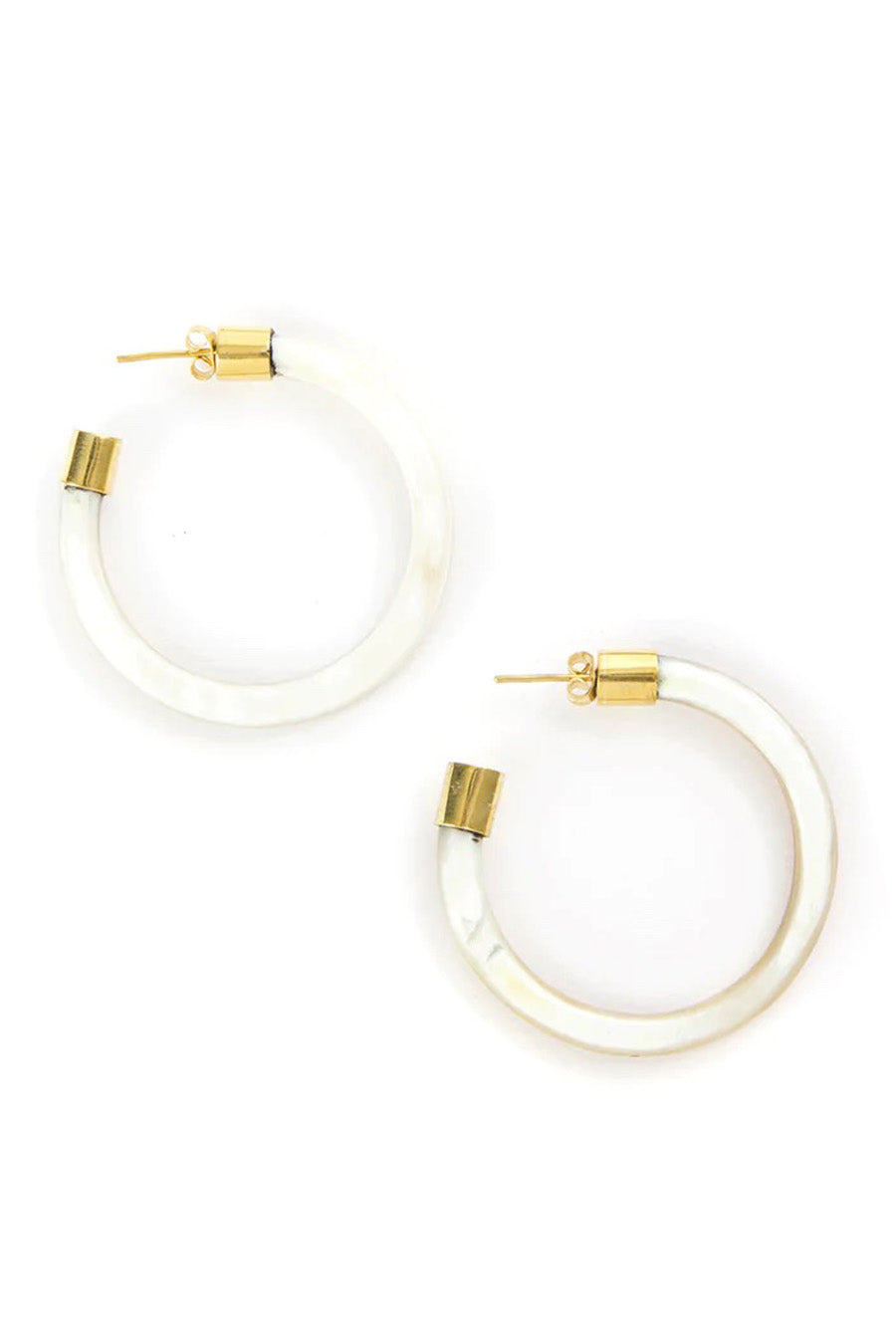 Variegated Light Cow Horn Hoop Earrings