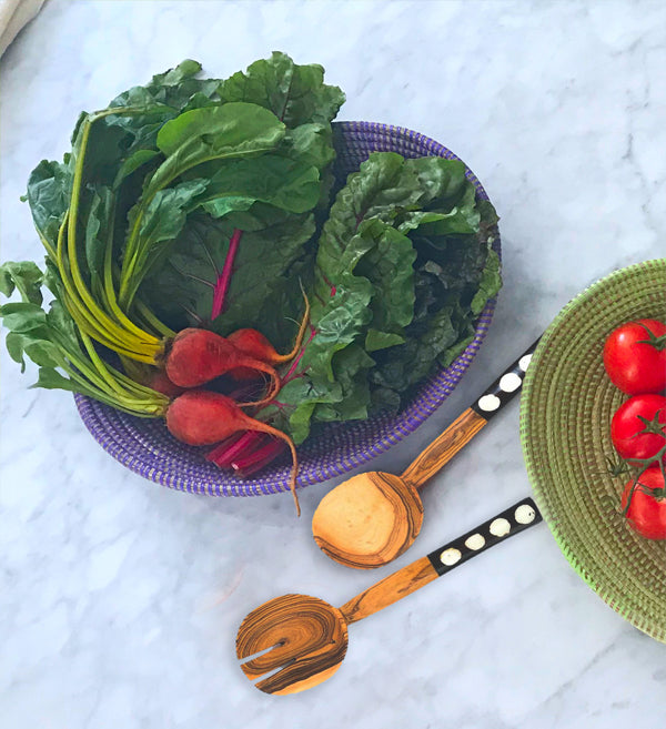 Polka Dot Hand-Carved African Wood Salad Servers