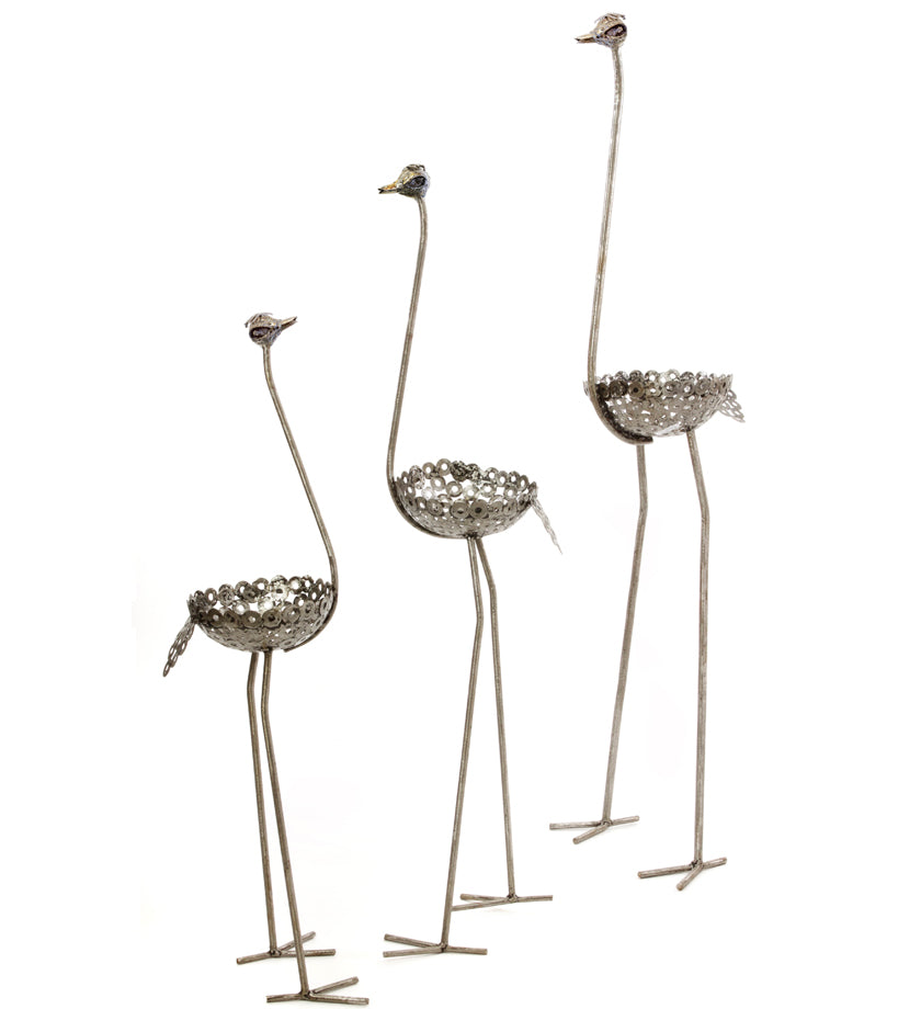 Tall Recycled Metal Ostrich Planters