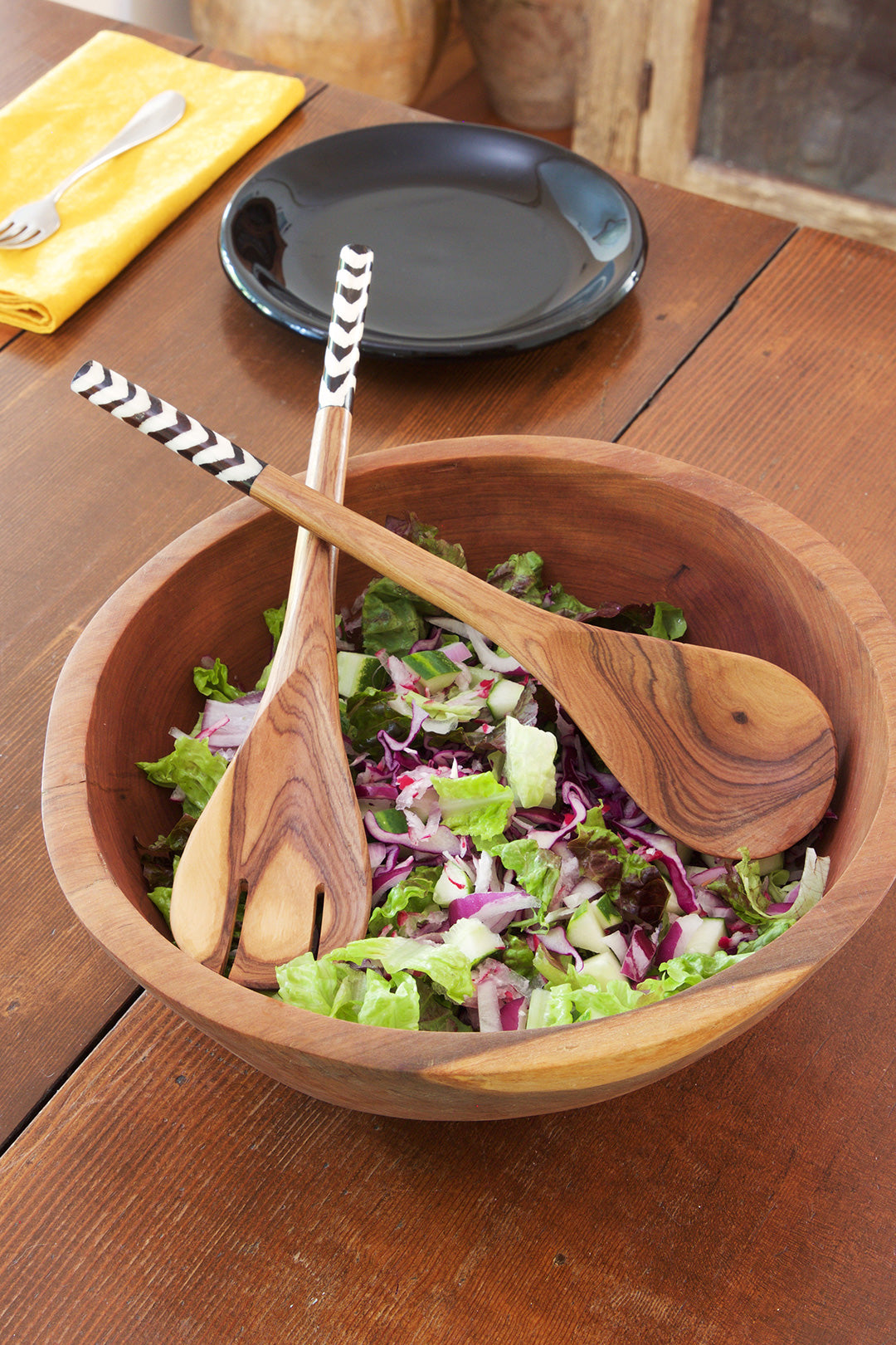 Wild Olive Wood Salad Servers with Bone Handles Default Title