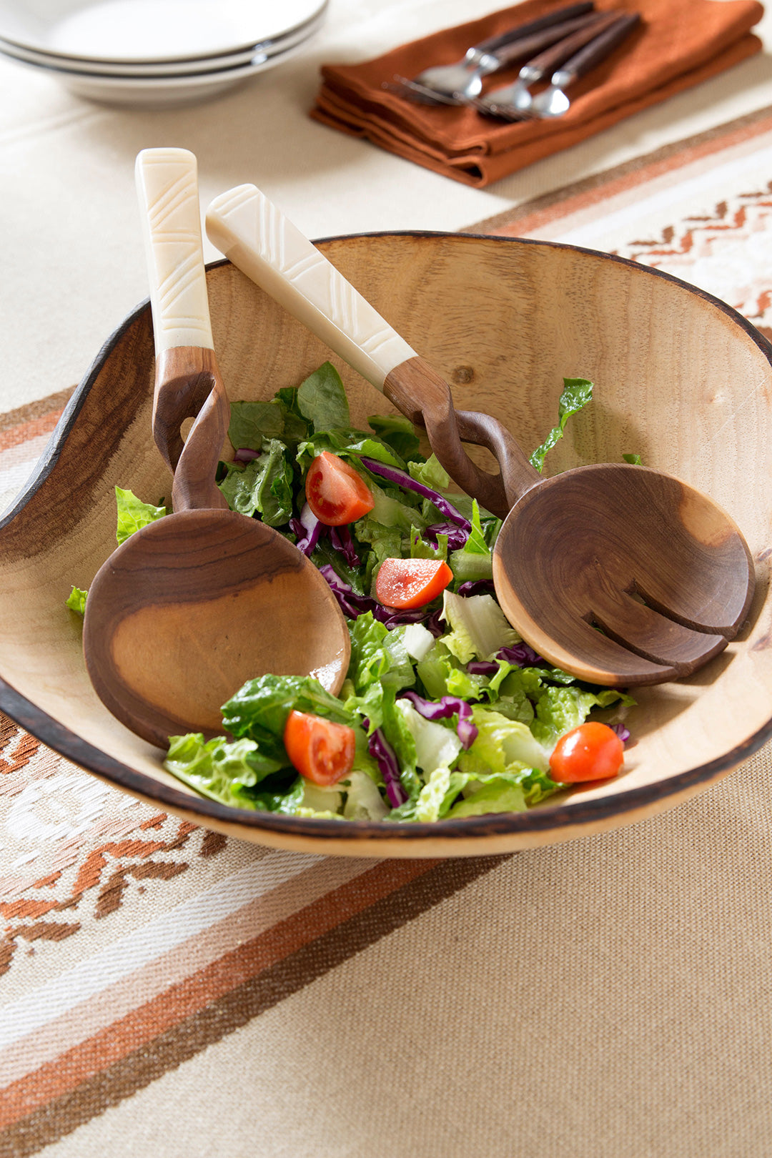 Pampered Chef WOOD SALAD 2024 BOWL & SERVERS SET