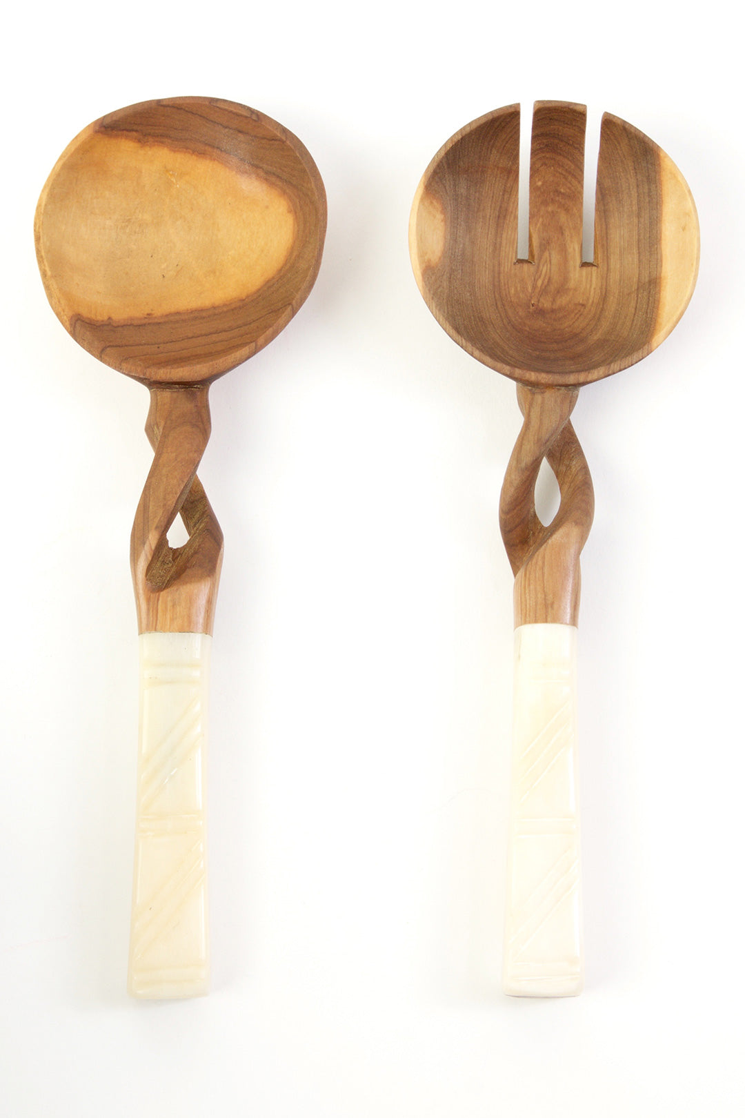 Twisted Olivewood Servers with Carved Bone Handles Default Title