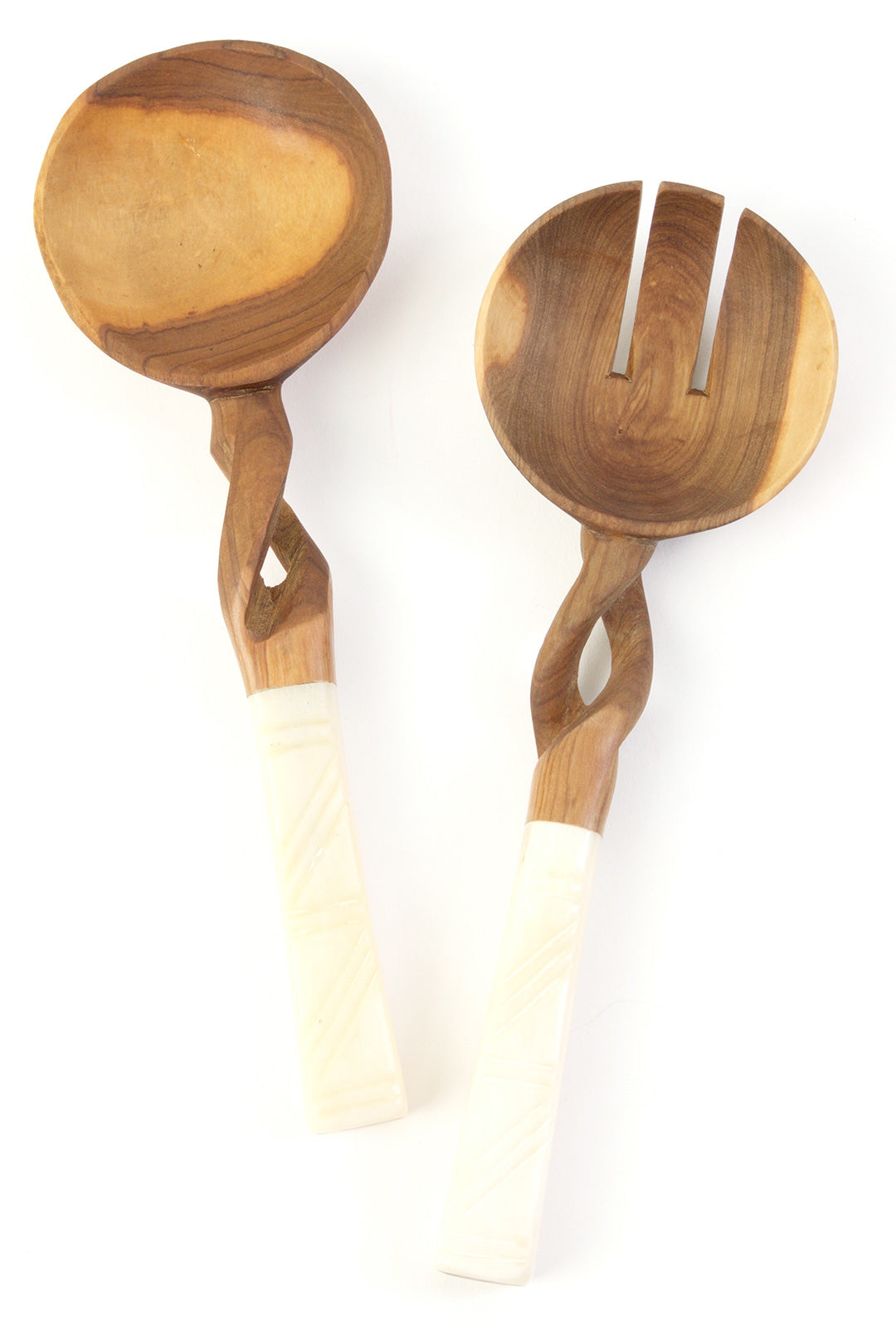 Twisted Olivewood Servers with Carved Bone Handles Default Title