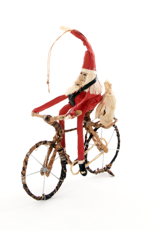 Santa on a Bicycle Large Banana Fiber Ornament Santa on a Bicycle Banana Fiber Ornament