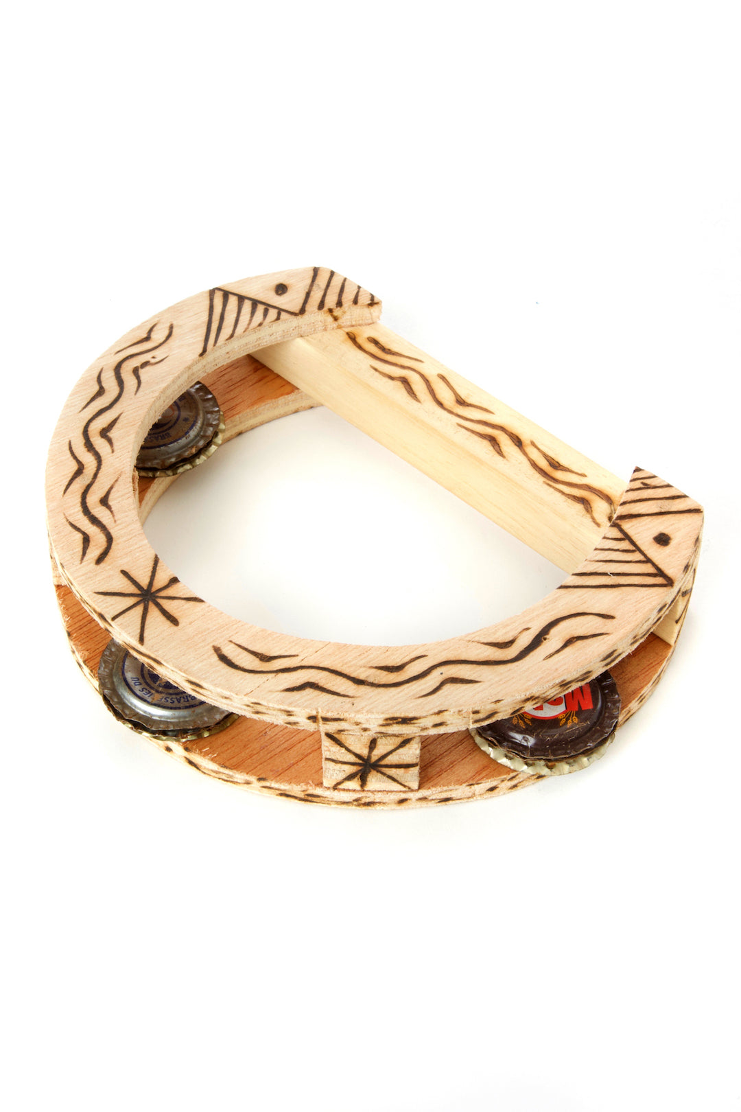 Burned Balsa Wood and Bottle Cap Tambourine Default Title