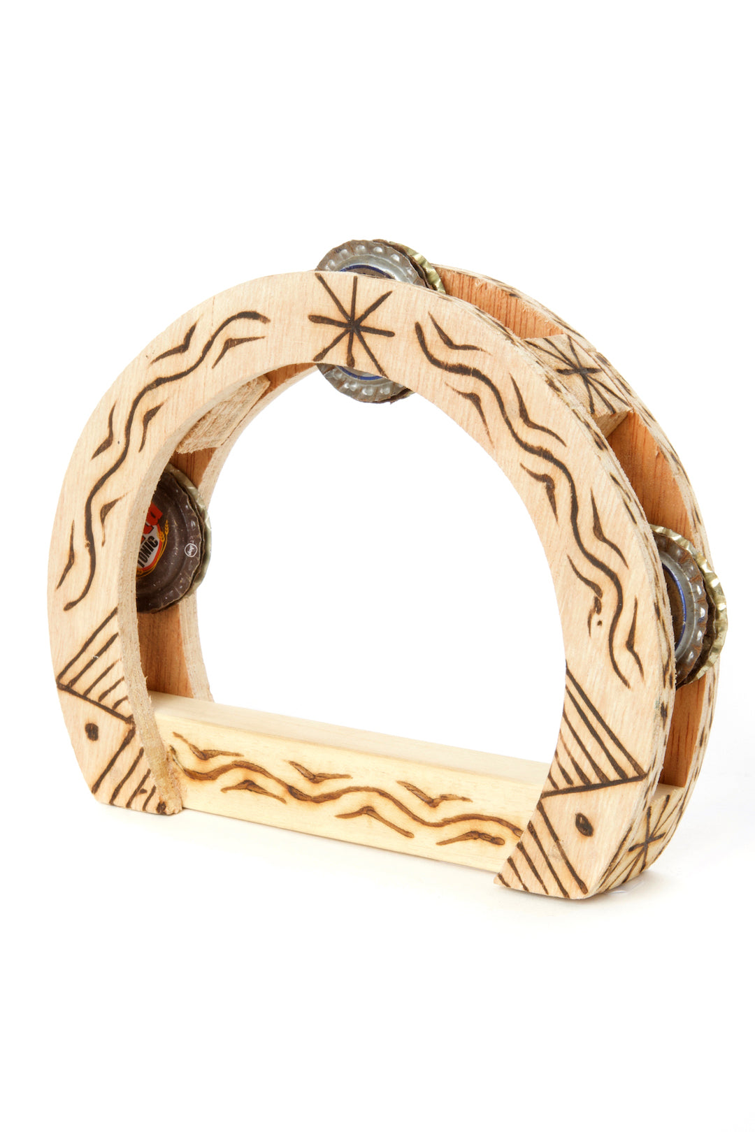 Burned Balsa Wood and Bottle Cap Tambourine Default Title