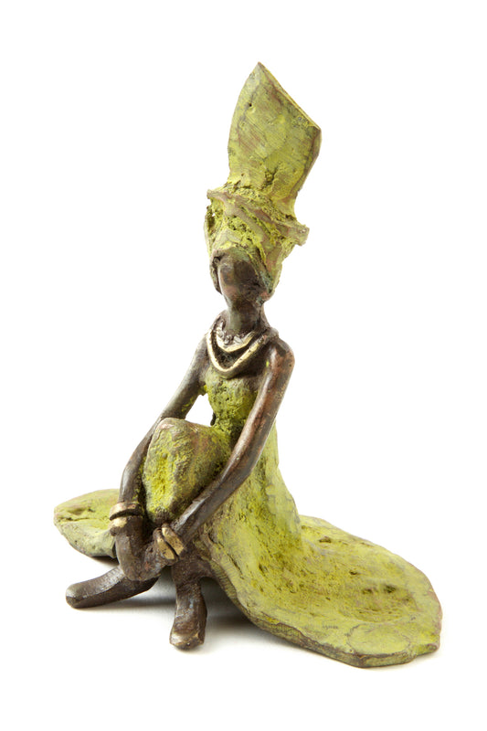 Contemplative Woman in Green Bronze Sculpture Default Title