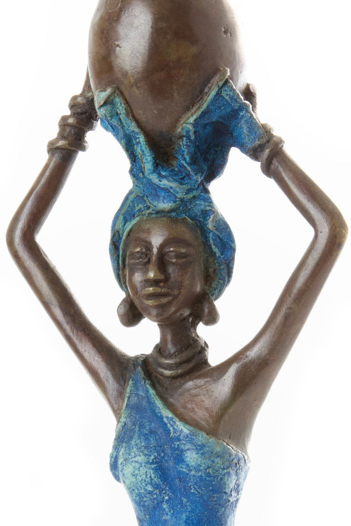 Graceful Water Bearer Bronze African Sculpture - Handmade African