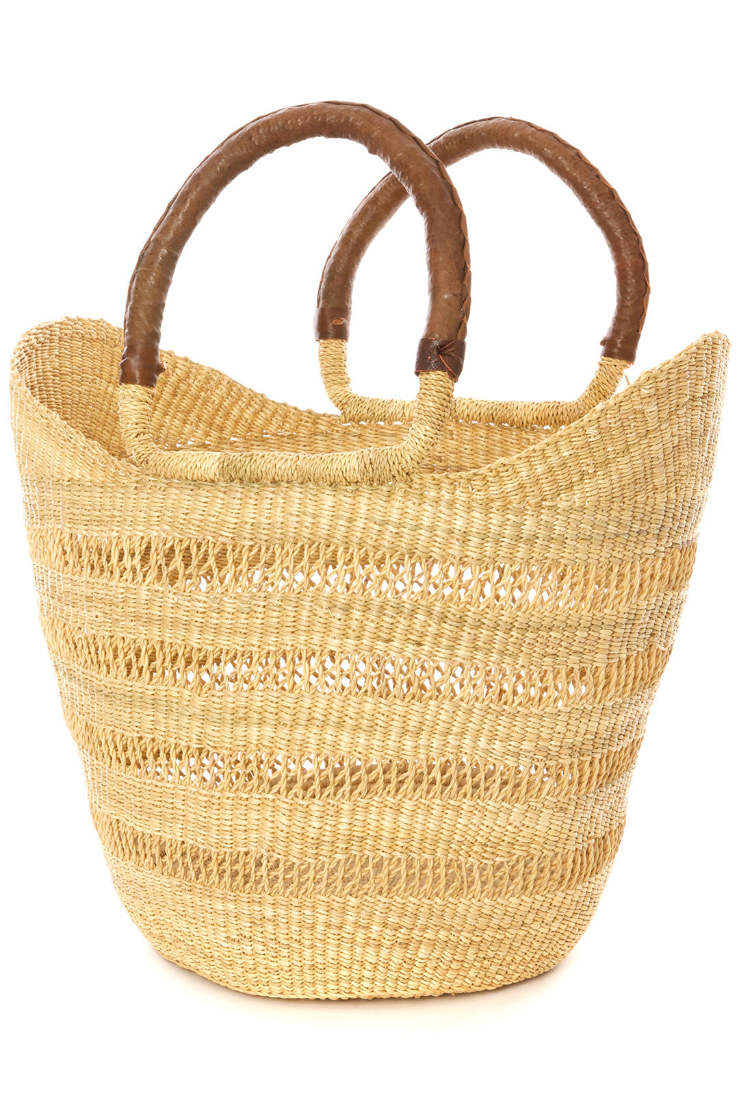 Natural Lacework Wing Shopper with Leather Handles