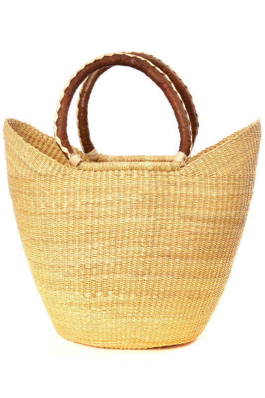 Natural Wing Shopper with Braided Brown Leather Handles Default Title