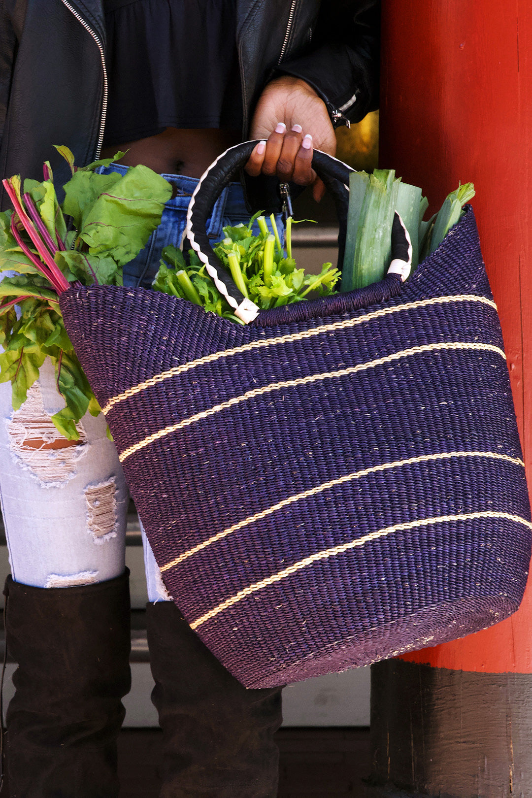 Midnight Blue Shopper with Black Leather Handles Default Title