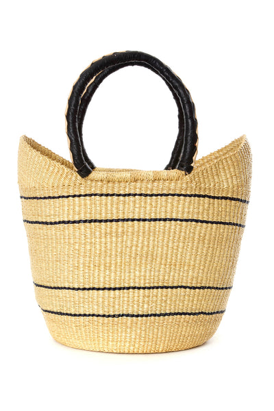 Natural Striped Shopper Tote with Leather Handles - Woven in Ghana ...