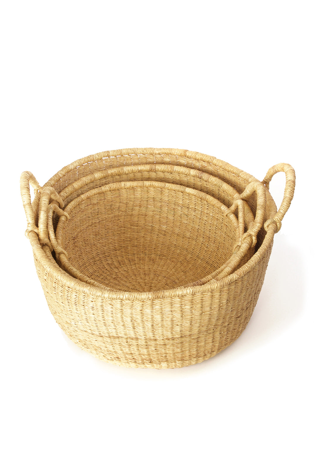 Set of Three Large Woven Ghanaian Grass Floor Baskets Default Title